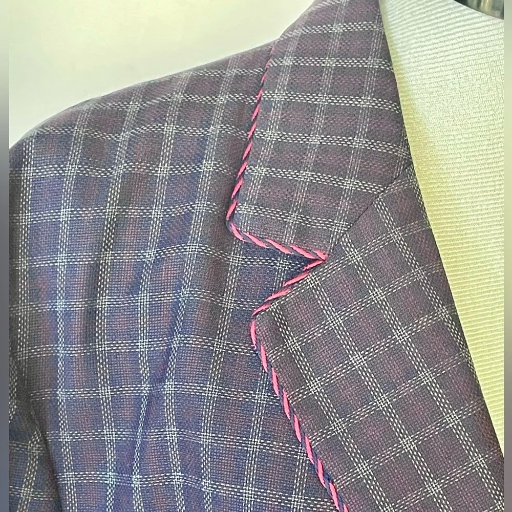 GUCCI Checkered wool Blazer with red stitch trim, blue/red, IT48R, (38R US), GUC - Picture 3 of 15
